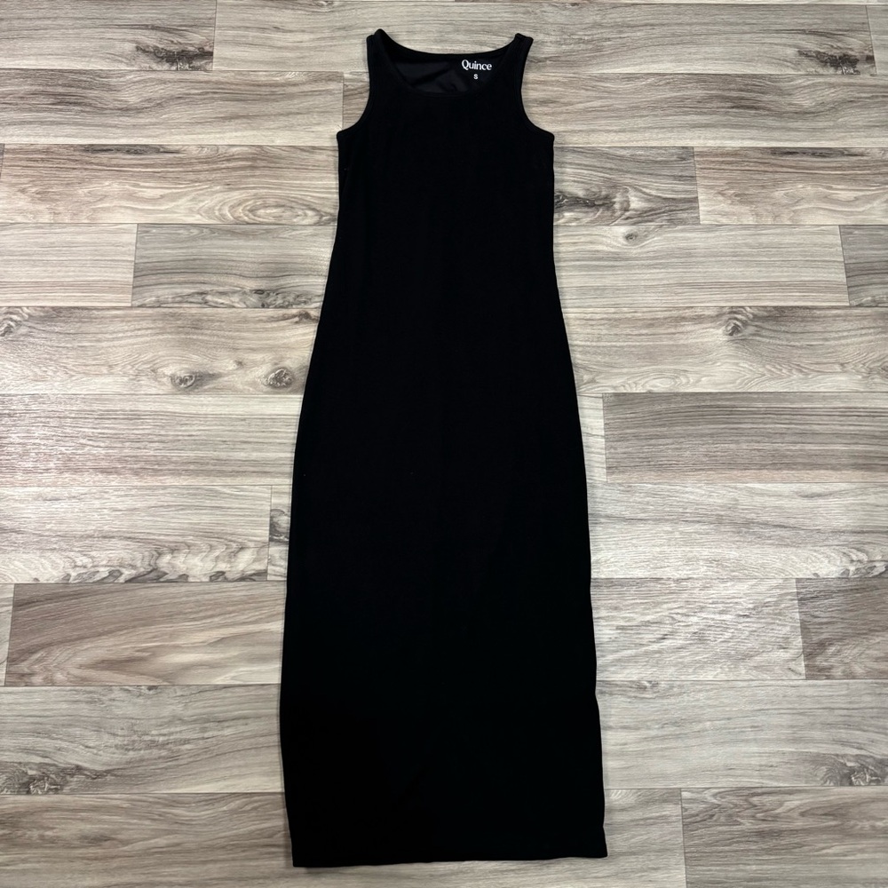 Quince Tencel Rib Knit Sleeveless Dress in Black Size Small